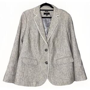 Talbots 16 Aberdeen Gray White Herringbone Tweed Wool Blend Blazer Jacket Career